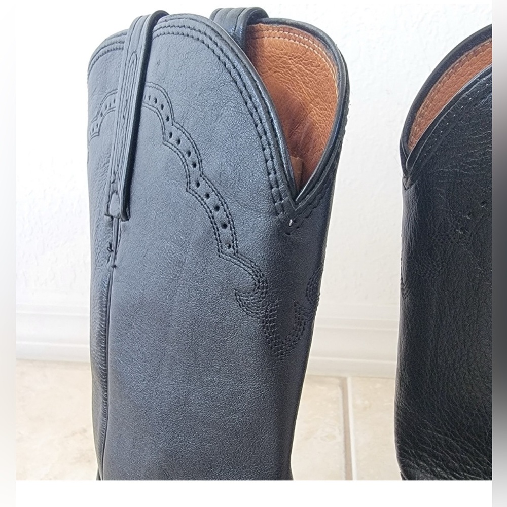 LUCCHESE Men's Lonestar Calf Round Toe Roper Boots In Black 10.5EE. - Picture 5 of 13